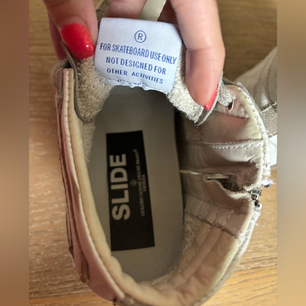 Golden Goose Slide High-Top Sneakers in White and Gray with Gold Logo - Picture 9 of 12